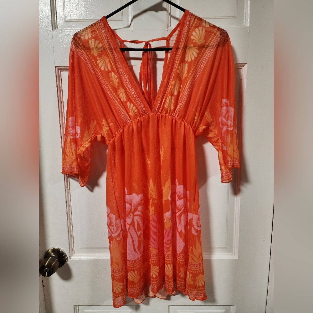 Floral Orange Swim Coverup - Picture 3 of 4